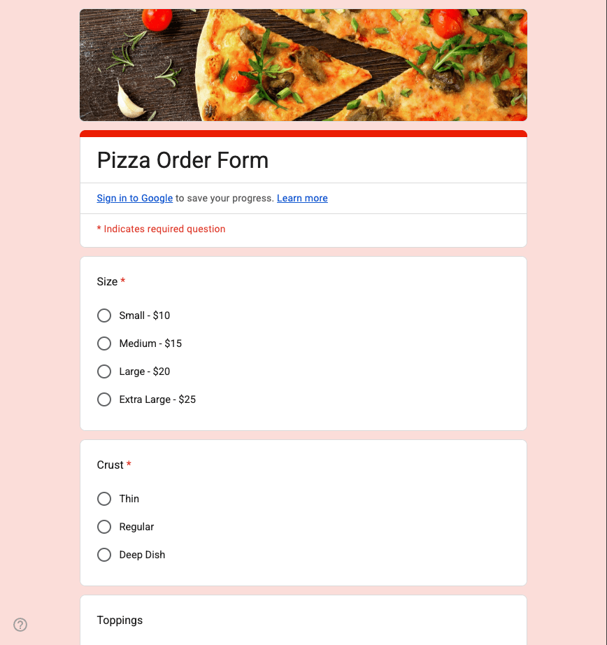 Before: default Google Form appearance
